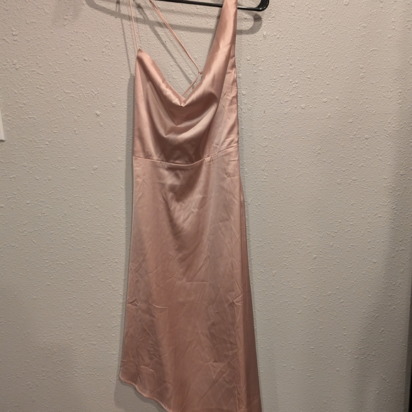 Lulu's Blush Asymmetrical Satin Dress (S) - Picture 2 of 4